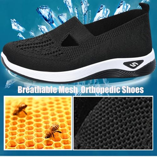 Orthopedic Shoes for Women,2025 Closed Toe Solid Color Wide Width Woven Orthopedic Breathable Walking Sneaker Soft Foam Cushion Comfortable Non Slip Lightweight Slip on Casual Shoes4