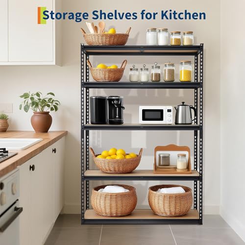 Garage Storage Shelves 5 Tiers, Heavy Duty Storage Shelving Racks with 2500 Lbs Capacity, 48" L x 18" W x 72" H Metal Adjustable Shelving Unit for Kitchen Pantry Basement Bathroom Laundry
