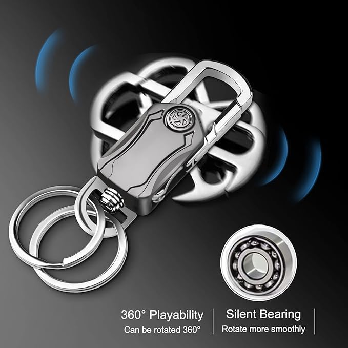 Image of Multifunctional 5-in-1 Heavy-Duty Dual Ring Keychain | Carabiner Keyring with Cutter, Bottle Opener, Mobile Phone Holder & 360 Rotating Spinner | Portable Key Holder for Outdoor & Daily Use