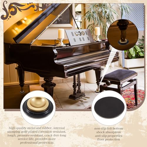 Image of 4 Pcs Piano Caster Cups, Double Layer, Metal Rubber | Metal Rubber Caster Cups, for Hardwood Floors, Grand Piano Floor Protectors, Heavy Duty Non-slip Felt Bottom Leg Pads