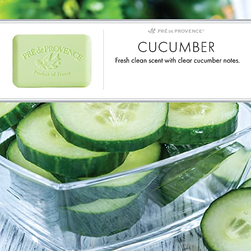 Image of Pre de Provence Artisanal Soap Bar, Natural French Skincare, Enriched with Organic Shea Butter, Quad Milled for Rich, Smooth & Moisturizing Lather, Cucumber, 5.3 Ounce