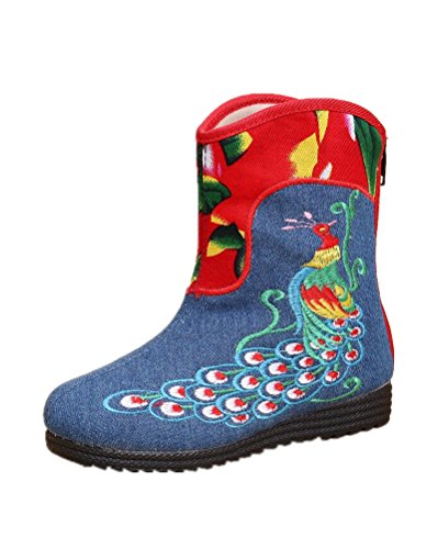 Tianrui Crown New Girls The Phoenix Embroidery Ankle Boots Shoes (Toddler/Kid) Blue