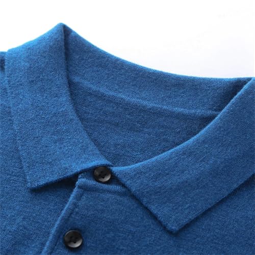 Dcvmvmn Mens Spring Sheep Wool Knit Casual Turn-Down Collar Pullovers Sweater Male Long Sleeve Kniwear Blue2
