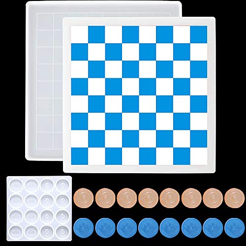 Checker Resin Mold Set, Tubala 1 Pcs Silicone Chess Checkers Board Resin Mold, 1 Pcs 3D Checkers Pieces Silicone Mold for DIY Jewelry Crafts Making Checker Board Games Supplies