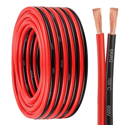 6 Gauge Wire 2 Conductors Copper Wire 6 AWG Battery Cable Oxygen Free Copper Wire for Solar Panel Automotive Trailer RV and Speaker (6 Gauge 5FT)