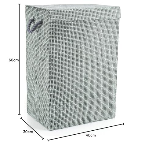 Minky Fabric Laundry Basket, Clothes Foldable Hamper with Lid, Waterproof Lining, Rope Handles, Lightweight, 40 x 30 x 60 cm - Image 6