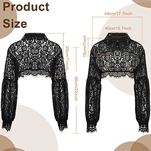 2 Pack Fake Collar Detachable Dickey Blouse Sun Protection Lace Half Shirt Blouse Flower Embroidery False Collar Long Lantern Sleeve Crop Top for Women Ladies Girls Favors2