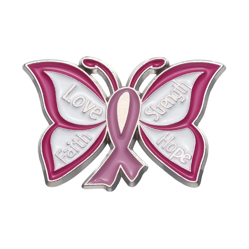 Image of Breast Cancer Awareness Pink Ribbon Rhinestone Brooch Pins, Faith Hope Love Fight Pray Lapel Pins, Pink Crystal Support Jewelry for Women