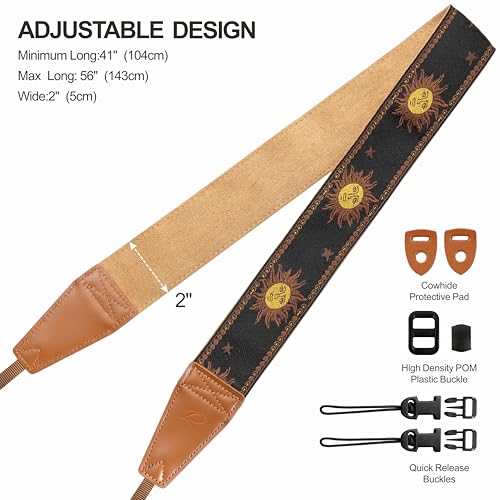 Image of Padwa Lifestyle Sun God Camera Strap - 2 inch Full Grain Leather Ends, Vintage Sun Face Camera Straps for Photographers, Soft Chamois Velvet Padded Strap Quick Release fits All Cameras