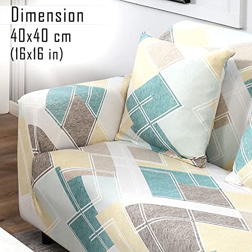 Image of HOKIPO Polyester Blend Stretchable Cushion Cover 16 inch x 16 inch, Pack of 4 (AR-4098-D21*4),Multicolor