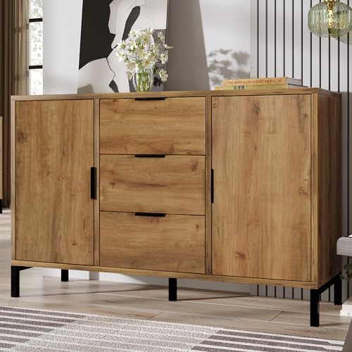 Merax Commode buffet en chêne foncé : commode avec 2 portes et 3 tiroirs pour chambre et salon 120 x 40 x 76 cm