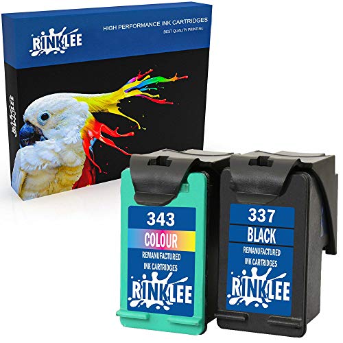 RINKLEE Remanufacturado para HP 337 343 Cartucho de Tinta Compatible con HP Photosmart 2500 2570 2575 C4140 C4150 C4180 C4190 D5160 8049 Officejet 6300 6310 6315 Deskjet D4160 5940 | 1 Negro, 1 Color