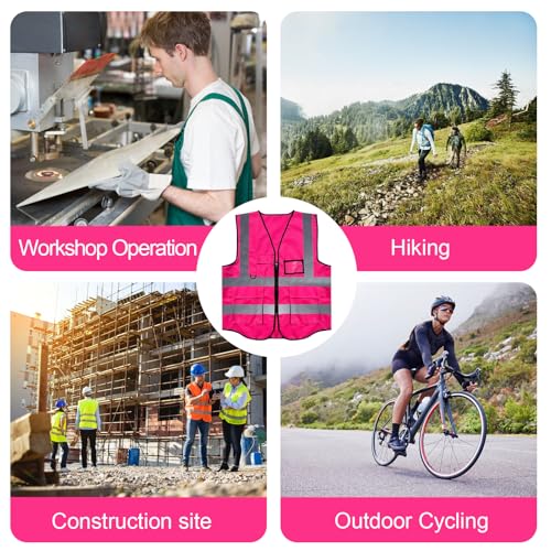 Rosa Sicherheitsweste mit Taschen und ReißverschlussWarnweste Pink, Warnweste Damen, für Erwachsene