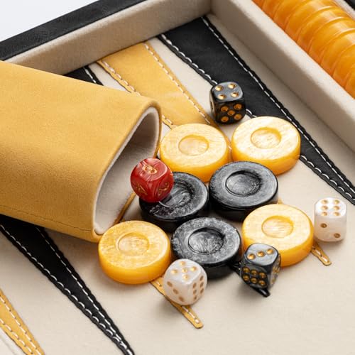 Lingle 15inch Backgammon Sets for Adults, Classic Backgammon Board with Unique Checkers Dice, Faux Leather Exterior and Velvet Interior, Portable Backgammon Travel Set (Black) - image 3