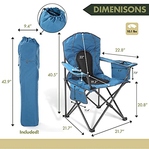 Arrowhead Outdoor Portable Folding Camping Quad Chair W/ 4-Can Cooler, Cup-Holder, Heavy-Duty Carrying Bag, Padded Armrests, Supports Up To 330Lbs #TOP3