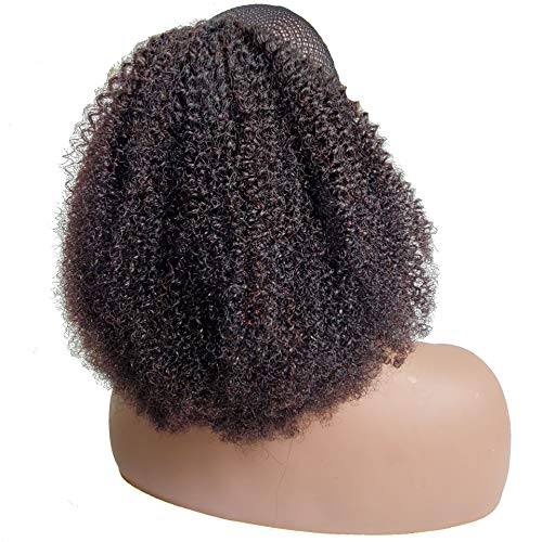 Mongolian Afro Kinky Curly Hair 4b4c Afro Hair Ponytail Human Hair With Clips Mongolian Virgin Human Hair 1B Color 100g per Pack For Black Women (16inch, 1b)