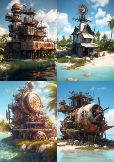 AVARDAN ART Countires Lot de 4 affiches murales murales Steampunk N10 sans cadre (pays kiribati steampunk, 210 x 297 mm)