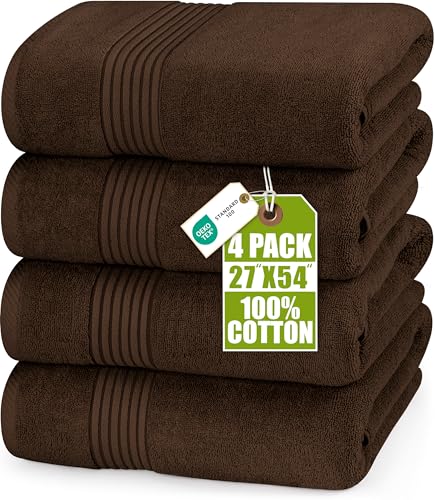 Image of Utopia Towels Luxurious Bath Towels Set, 4 Pack, 27 x 54 Inches - 100% Ring Spun Cotton, Thick, Plush, and Fast-Drying, Designed for Premium Hotels, Spas, and Homes, Dark Brown