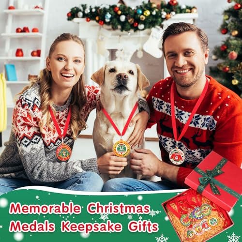 relaxgiant 48 pcs ugly sweater medal award 2 inch christmas ugly sweater trophy pvc ugly sweater contest prizes with neck ribbon for holiday party favors christmas tree ornaments