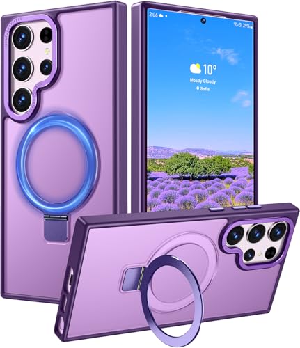 Image of Rayboen for Samsung Galaxy S23 Ultra Case with Magnetic Ring Stand, [Designed for Magsafe] Shockproof Anti-Scratch Protective Slim Fit Skin Feel Phone Cover for Samsung S23 Ultra, Matte Purple