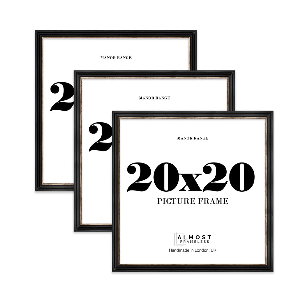 20x20 Picture Frame, Display 20x20 Pictures (50.8 x 50.8cm) - Black & Gold Vintage 42mm Edge Classic Interior Design Décor - 3 Pack