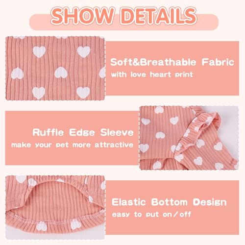 Yaopelky Dog Clothes for Small Dogs Heart Print Dog Tee Shirt Spring Summer Chihuahua Clothes Puppy Outfits Ruffle Long Sleeve Doggy Shirts Pet Valentine's Day Apparel (Pink - Image 3