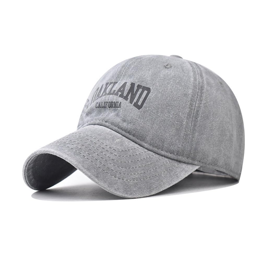 URTAODFE Oakland Washed Baseball Cap,Cotton Trucker Hat,Couple Duck Tongue Cap (UK, Alpha, L, Gray)