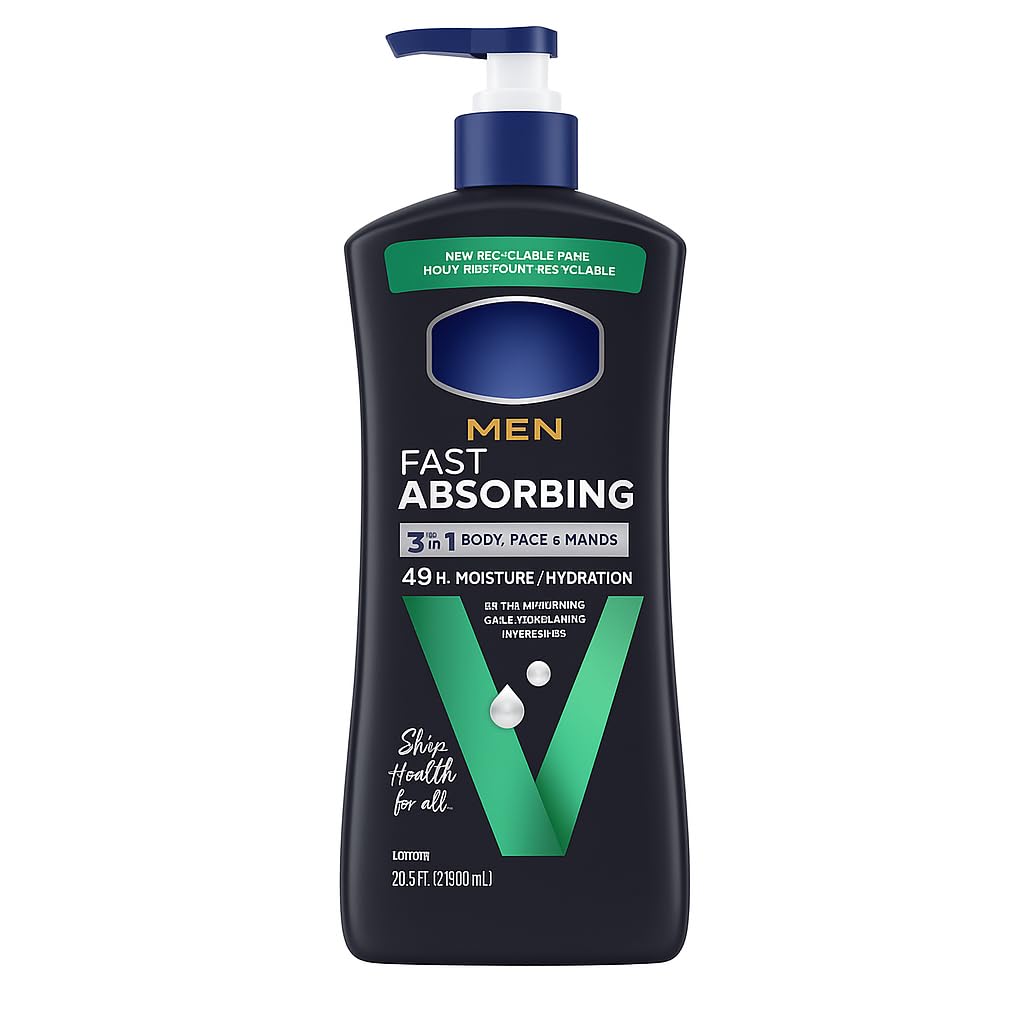 Fast Absorbing 3-in-1 Lotion for Men Face Hands Body Moisturizer for Dry Skin Lightweight Non-Greasy Hydration 20 3
