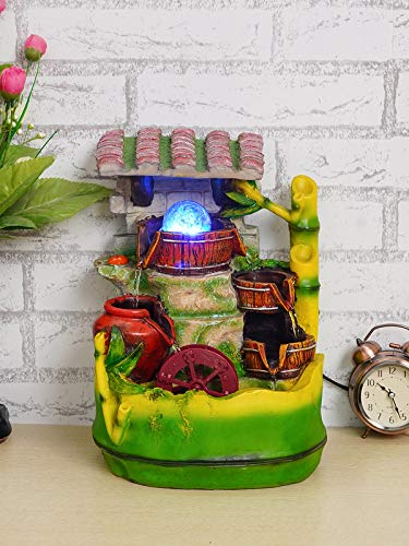 Image of Polyresin Adorable Table Top Indoor 3 Designer Steps Waterfall Fountain for Home Decor with MultiColour LED, Speed Controller Pump & Crystal Ball (Size: 33 x 23.5 x 19.5CM | Colour: Multi)