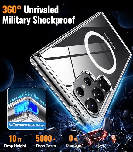 Image of Oterkin Magnetic for Samsung Galaxy S25 Ultra Case Clear [Compatible with MagSafe][Anti-Yellowing][Built-in 4 Airbags][Military Grade Protection][Shockproof Slim] S25 Ultra Phone Case (Clear)