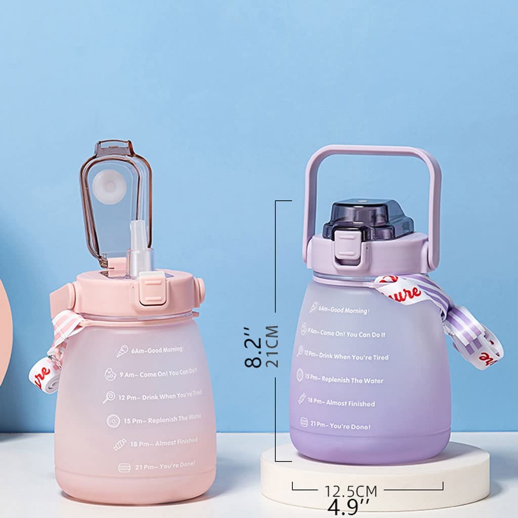 Wasserflasche Trinkflasche Sportflasche 1400ml Nette Mädchen Wasserflasche mit Stroh Sport Wasserflaschen for Wasserkanne Weibliche Wasserkocher mit Trinkflasche Gurt Wasserflaschen Trinkflaschen ( Bl