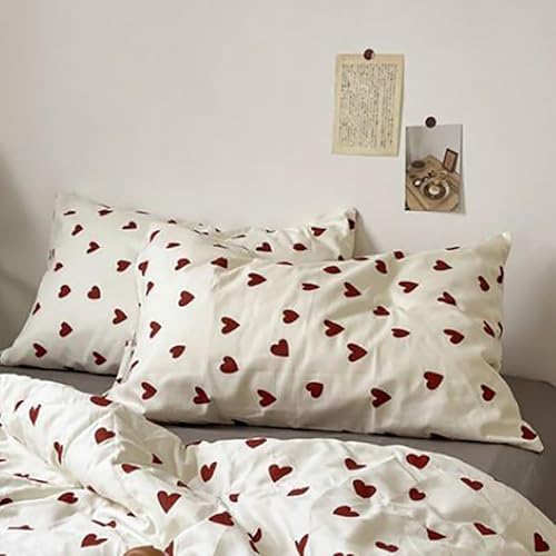 Michorinee Double Duvet Cover Set Kids Girls Heart Print Bedding Set with Pillow Case Breathable & Soft Microfiber Red Love Heart Quilt Cover Zipper Closure - Image 7