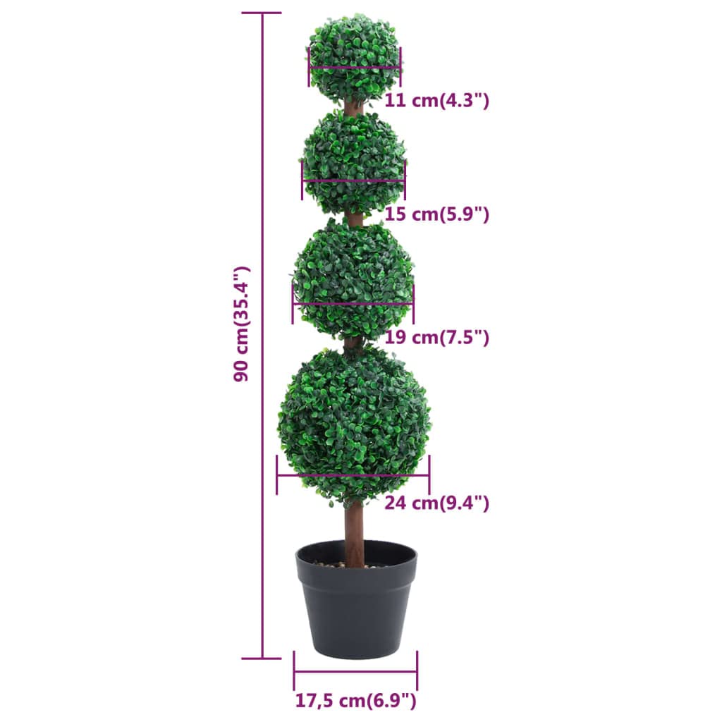 Bosso artificiale a forma di sfera, verde, 90 cm, con vaso in polietilene, in legno di eucalipto, pianta decorativa per soggiorno, ufficio, davanzale, decorazione da tavolo