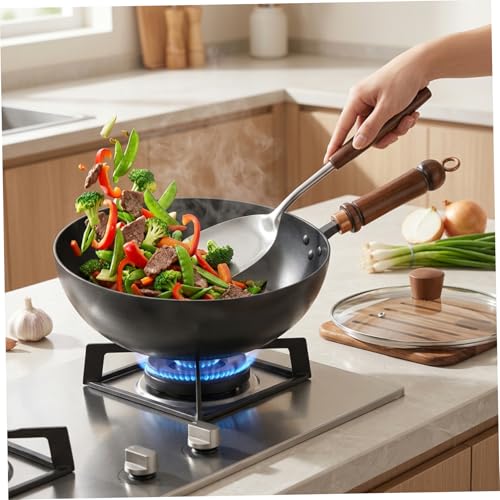 Wok de Hierro Fundido 10in con Tapa y Espátula miniatura 6