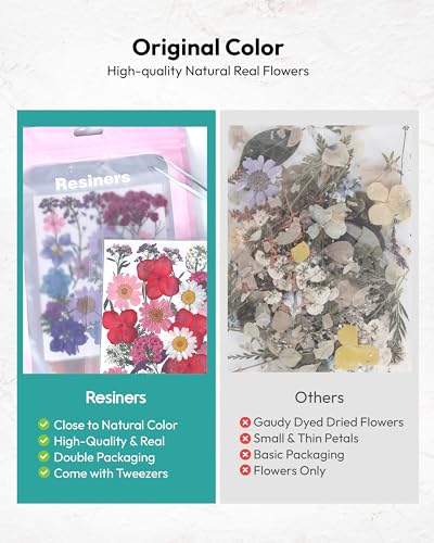 Image of Dried Flowers, Resiners 100Pcs Pressed Flowers for Craft Real Natural Dried Flowers Dry Leaves Kit for DIY Making Crafts Resin Soap Candle Scrapbook Supplies Card Making Jewelry
