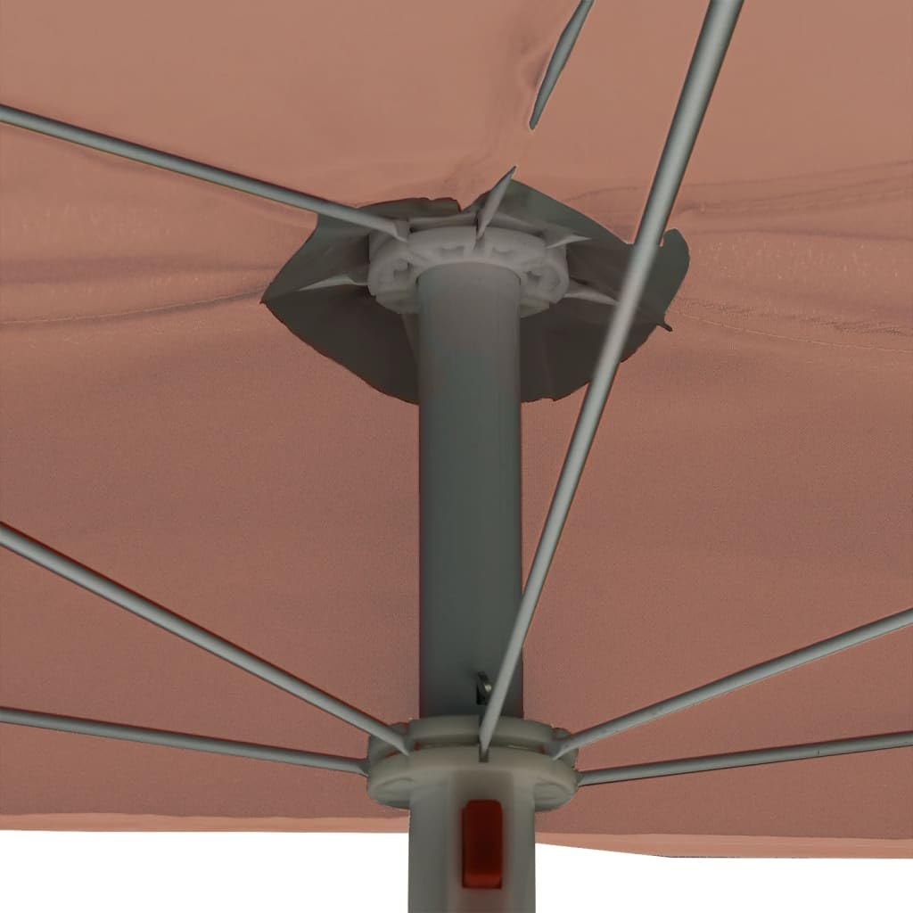 Odporny na promieniowanie UV parasol ogrodowy, półokrągły, w kolorze piaskowym, parasol przeciwsłoneczny ze stalowym masztem i 5 żebrami, 180 x 90 cm, łatwe otwieranie i zamykanie w