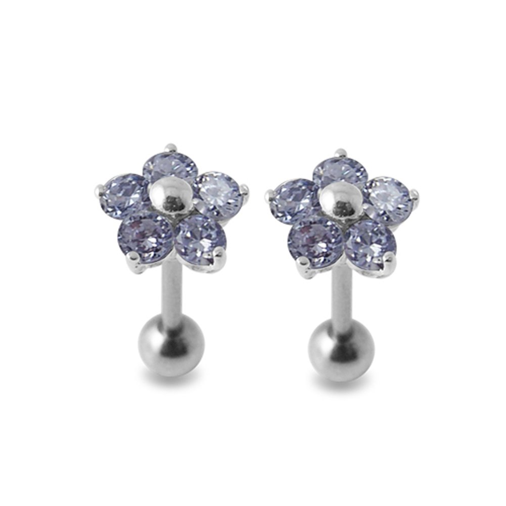 Jeweled Fancy Flowers Sterling Silver Ear