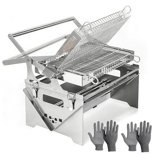 Barbacoa Giratoria 360°, Barbacoa De Carbón 180° Con Cesta De Acero Inoxidable, Rotisserie Portátil Desmontable Para Camping Al Aire Libre Picnic Y Fiesta En El Patio