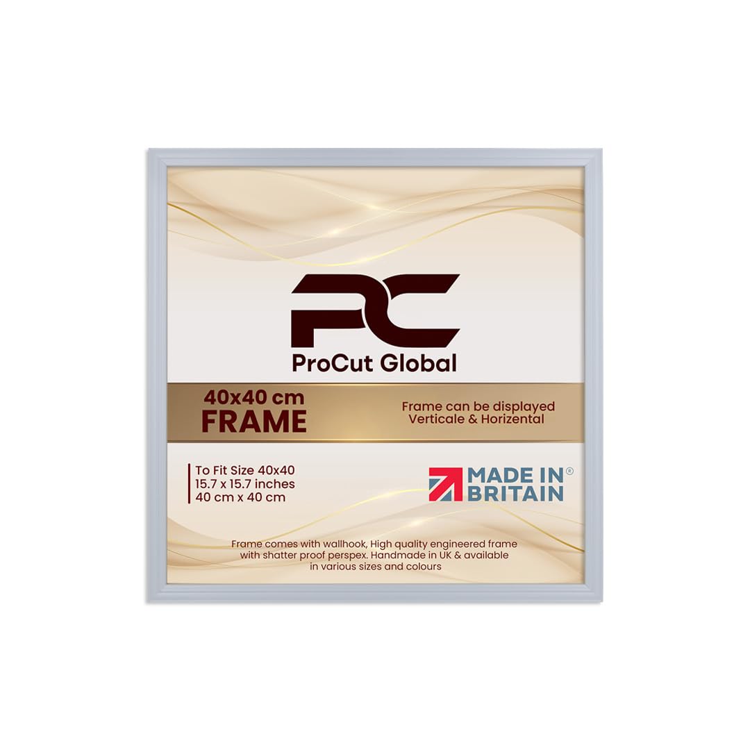 Procut Global 40x40CM Light Grey Picture Frames - Classic Wooden Photo Frame with Shatterproof Perspex for Wall or Tabletop - Perfect for Posters, Certificates & Prints - Sizes & Colors Available
