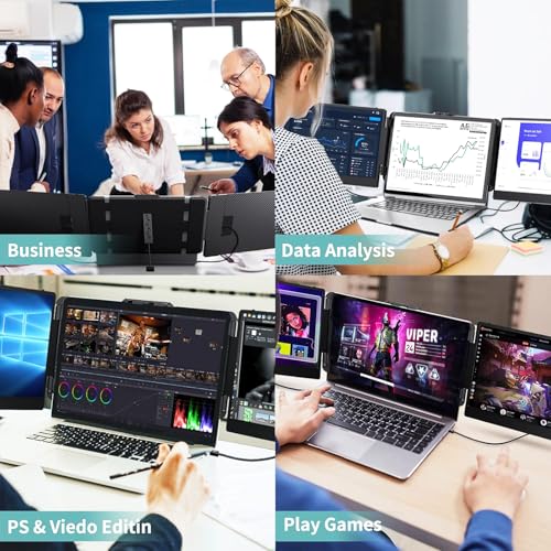 Image of ROYY Laptop Screen Extender Double Monitor - 14 inch 1080P Portable Monitor FHD Attachment Extra Screen Compatible with Windows Mac Dex Chrome Travel Work Fits 13-17 inch Laptops