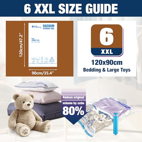 Image of XXL Jumbo Vacuum Seal Storage Bags Extra Large for Clothing Bedding | 47''X35'', Airtight Triple Seal, Save 80% Space, Hand Pump, Work with Vacuum, Double Zip, Reusable, Easy to Use, 6 pack