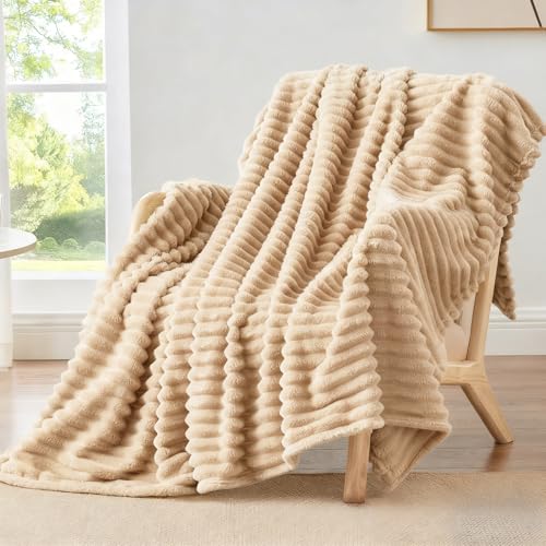Opiniones de Cobijas matrimoniales los más recomendados. 40 NEOROSVIKA Cobija de Franela, Cobija de Rayas Suave y Caliente, Frazada Acogedora de Felpa para Todas Las Estaciones, para Cama Sofa en Forro Polar (Caqui, 120×200cm/47.2×78.7in)