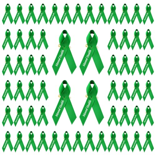 CRAFFANCY 200 Pcs Green Mental Health Awareness Ribbons with Safety Pins