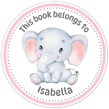 Custom Book Belongs To Bookplate Labels, Adorable Baby Elephant Book Belongs to Stickers - Personalized Children Stickers, Choose your Background Color 2 inch round, 40 count