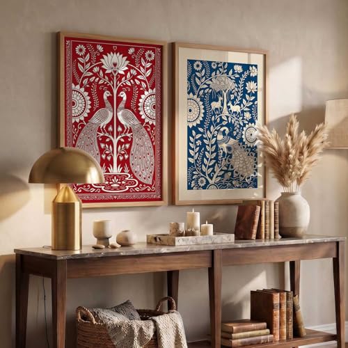 Image of kotart Decorative Traditional Wall Art Home Decor Madhubani Painting poster With Frame For Living Room Bed Room Hotel Wall Decor Digital Reprint Set of 2 (10X13 INCH)