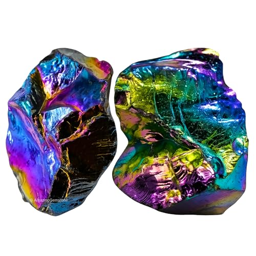 Image of Amazing Gemstone 2 Pieces Titanium Aura Quartz Raw Crystals and Healing Stones, Natural Rocks for Meditation and DIY Raw Stones and Crystals