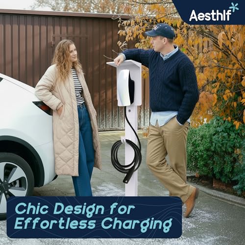 Image of Outdoor EV Charger Pedestal for Tesla & J1772 Charger with Roof | Heavy-Duty Rugged Stand, Anti-wobble Stable Base, Anti-Rust Finish, Handy Organizer Keeps Cable Tidy, Rain & Leaf Protection