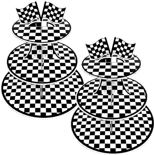 2 Pack Cupcake Stand for 24 Cupcakes 3-Tier Cake Stand Cardboard, Perfect for Wedding, Birthday Party, Baby Shower and Graduation (Racing Car)