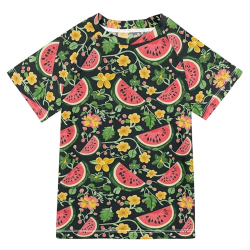 Boy Bathing Suit Short Sleeve Rash Guard Swimsuit 9T Watermelons Slices Leaves Flowers