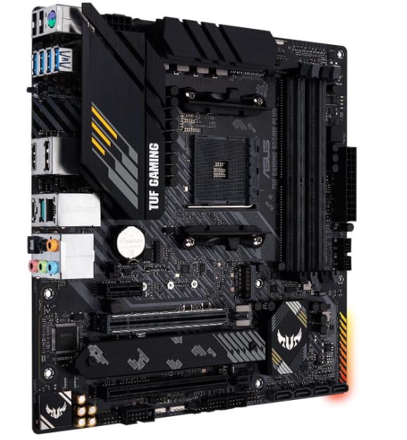 Placa-Mãe ASUS TUF Gaming B550M-PLUS AM4 mATX — Suporte Ryzen, PCIe 4.0, M.2 NVMe, DDR4, HDMI/DP, LAN Gigabit, Durabilidade Militar para PC Gamer glide